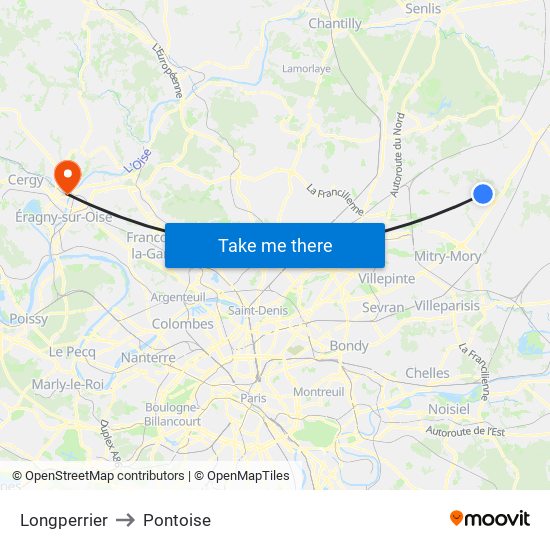 Longperrier to Pontoise map