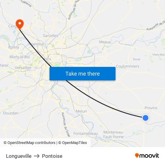 Longueville to Pontoise map