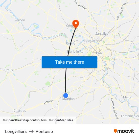 Longvilliers to Pontoise map