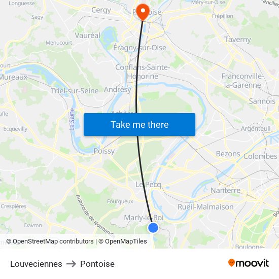 Louveciennes to Pontoise map