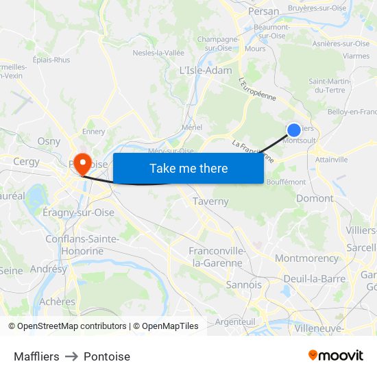 Maffliers to Pontoise map