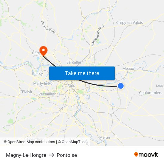 Magny-Le-Hongre to Pontoise map
