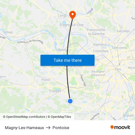 Magny-Les-Hameaux to Pontoise map