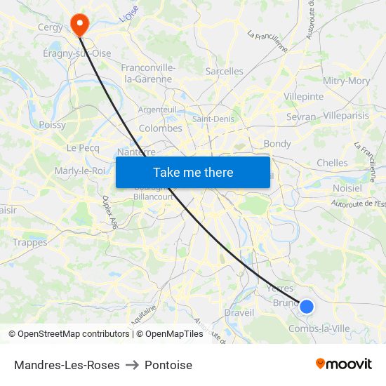 Mandres-Les-Roses to Pontoise map