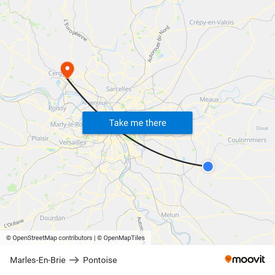 Marles-En-Brie to Pontoise map