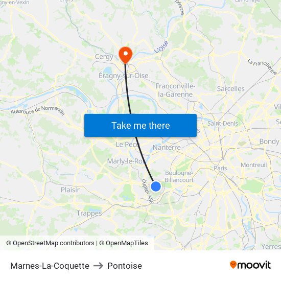 Marnes-La-Coquette to Pontoise map