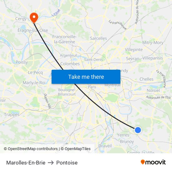 Marolles-En-Brie to Pontoise map