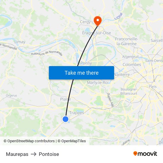 Maurepas to Pontoise map