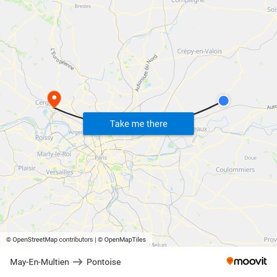 May-En-Multien to Pontoise map