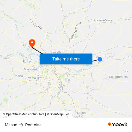 Meaux to Pontoise map