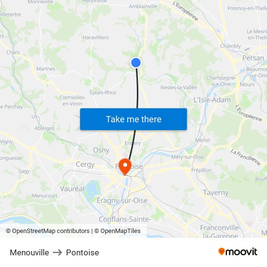 Menouville to Pontoise map