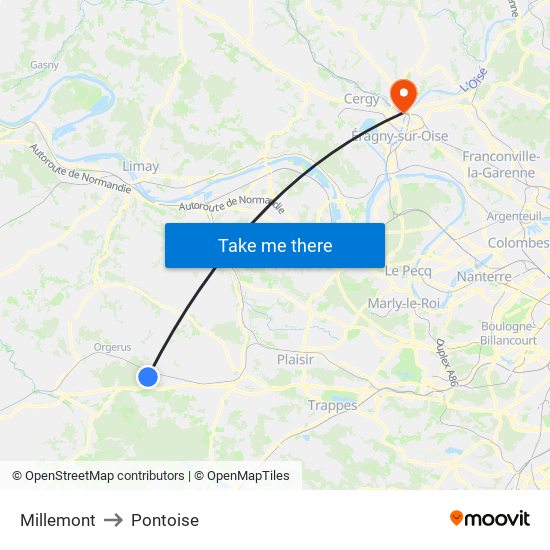 Millemont to Pontoise map