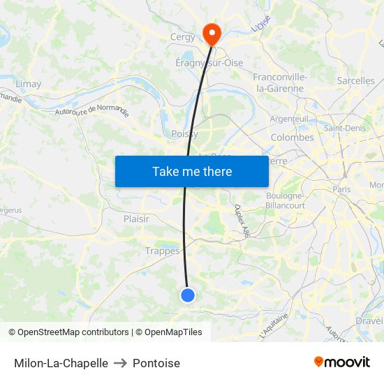 Milon-La-Chapelle to Pontoise map