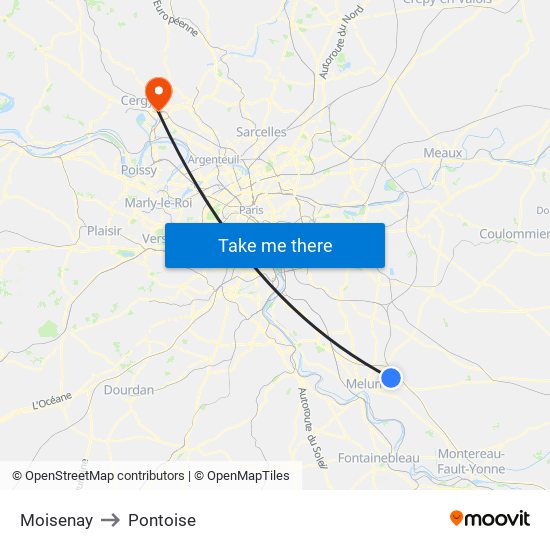 Moisenay to Pontoise map