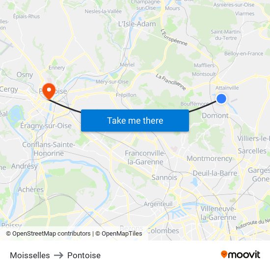 Moisselles to Pontoise map