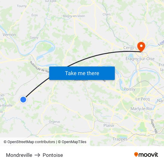 Mondreville to Pontoise map