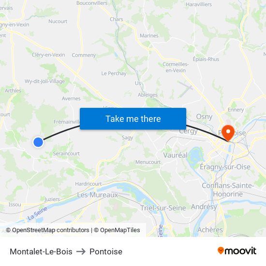Montalet-Le-Bois to Pontoise map