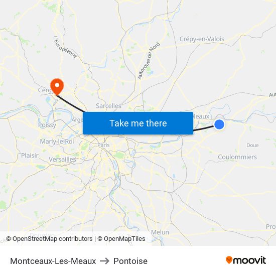 Montceaux-Les-Meaux to Pontoise map