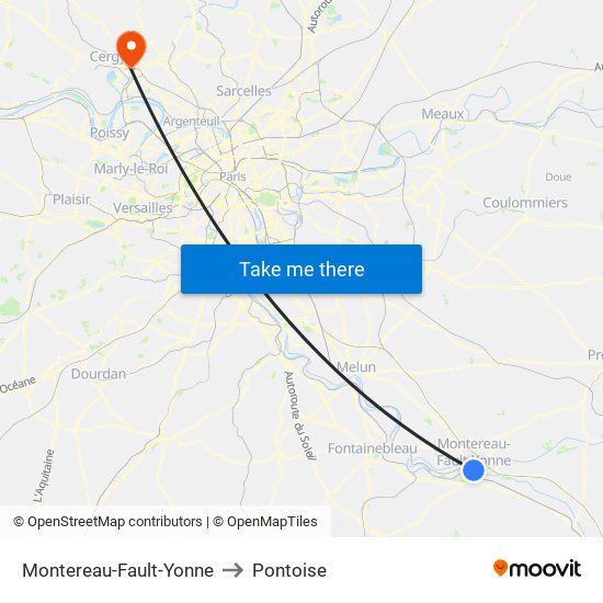 Montereau-Fault-Yonne to Pontoise map