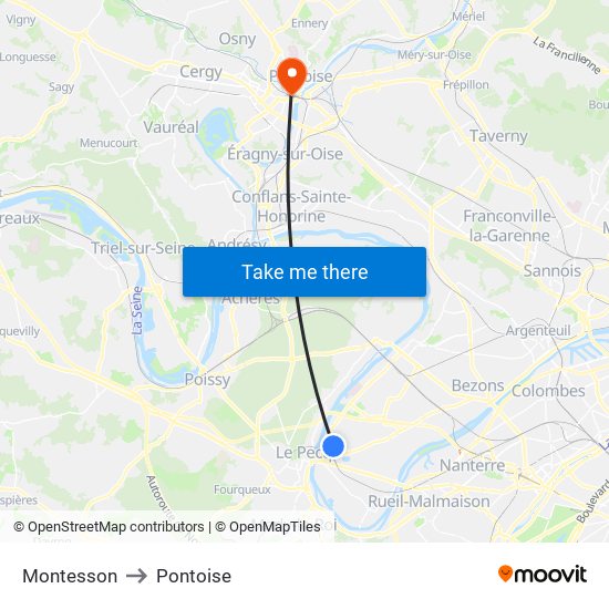 Montesson to Pontoise map