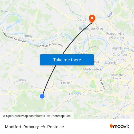 Montfort-L'Amaury to Pontoise map
