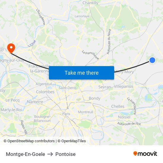 Montge-En-Goele to Pontoise map