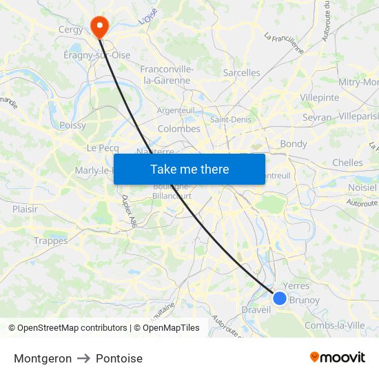 Montgeron to Pontoise map
