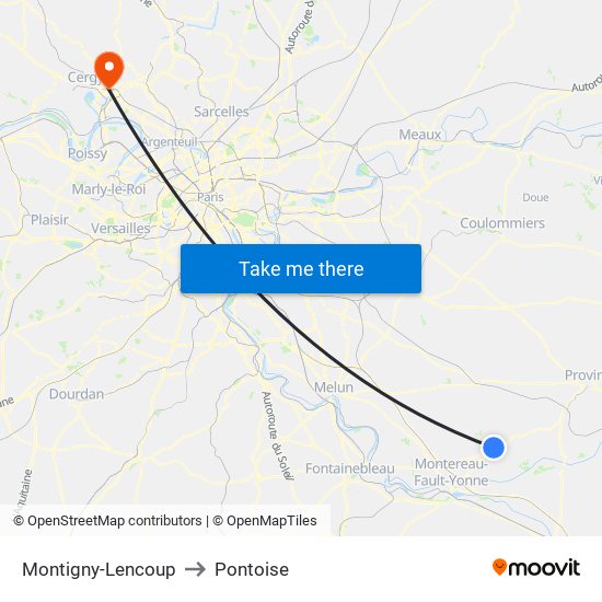 Montigny-Lencoup to Pontoise map