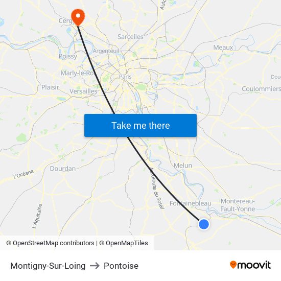 Montigny-Sur-Loing to Pontoise map