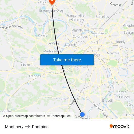 Montlhery to Pontoise map