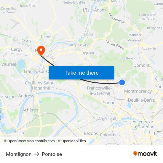 Montlignon to Pontoise map