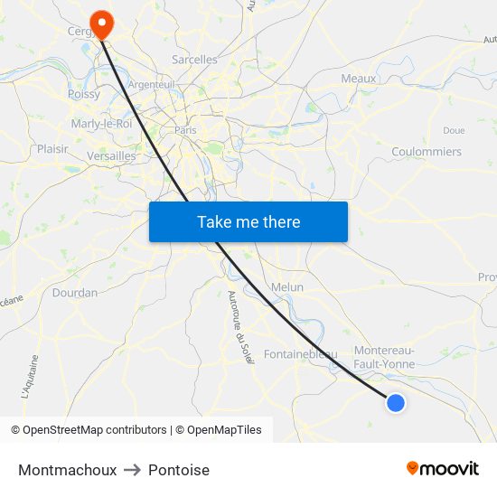 Montmachoux to Pontoise map