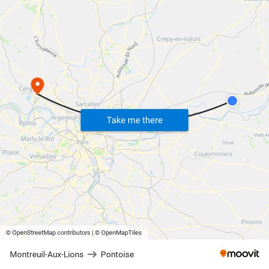 Montreuil-Aux-Lions to Pontoise map