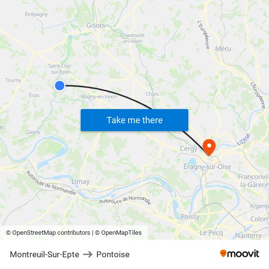 Montreuil-Sur-Epte to Pontoise map