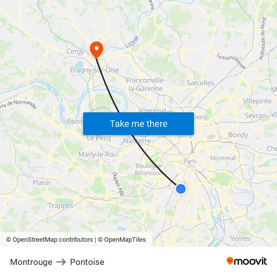 Montrouge to Pontoise map