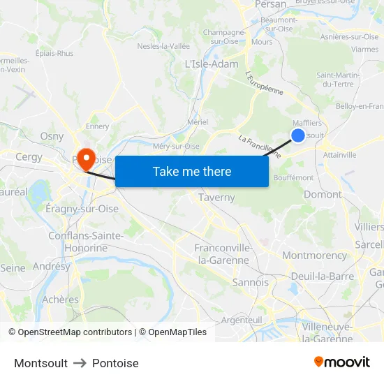 Montsoult to Pontoise map