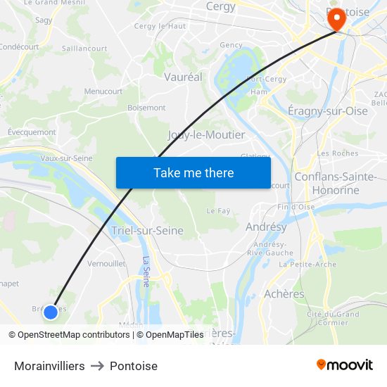 Morainvilliers to Pontoise map