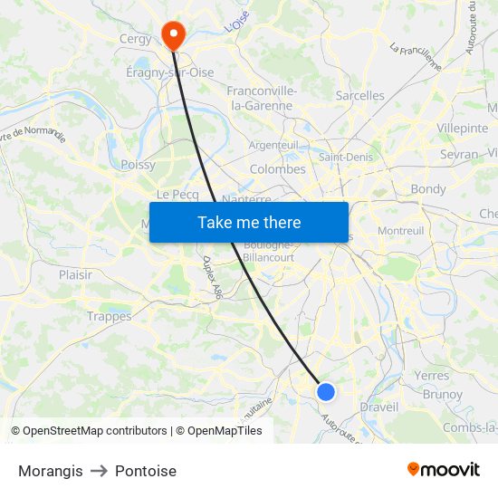 Morangis to Pontoise map