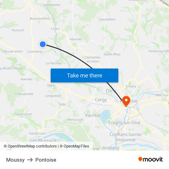 Moussy to Pontoise map