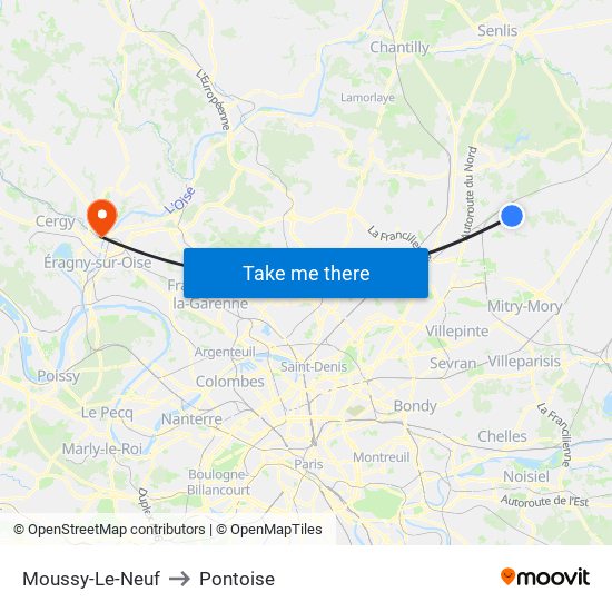 Moussy-Le-Neuf to Pontoise map