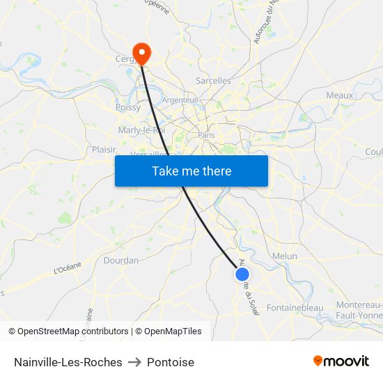 Nainville-Les-Roches to Pontoise map