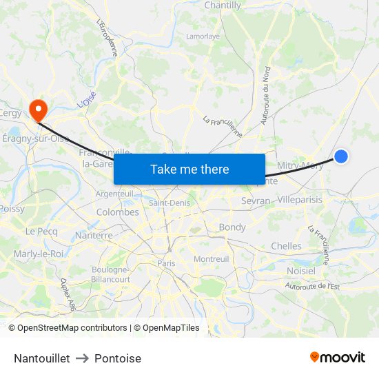 Nantouillet to Pontoise map