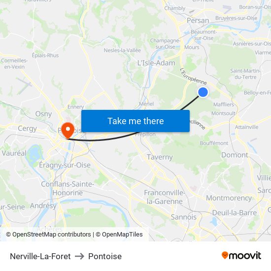 Nerville-La-Foret to Pontoise map