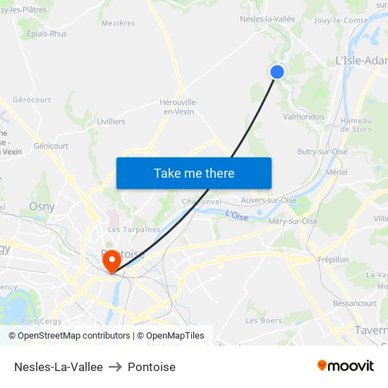 Nesles-La-Vallee to Pontoise map