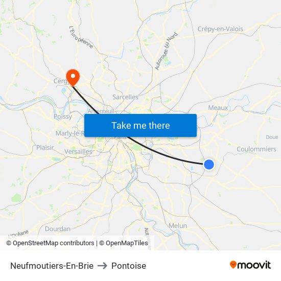 Neufmoutiers-En-Brie to Pontoise map