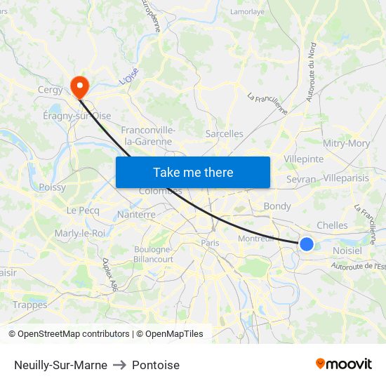Neuilly-Sur-Marne to Pontoise map