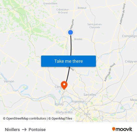 Nivillers to Pontoise map
