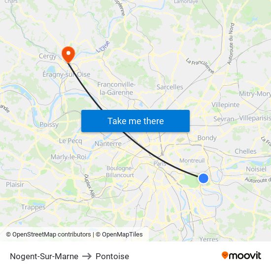 Nogent-Sur-Marne to Pontoise map
