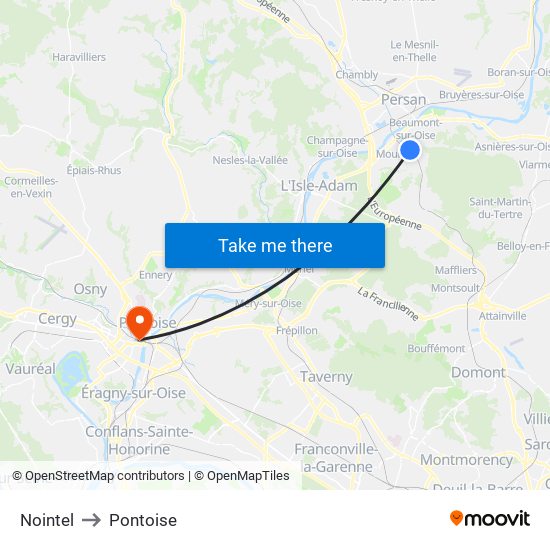 Nointel to Pontoise map