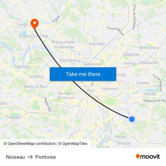 Noiseau to Pontoise map